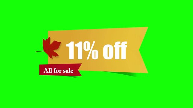 Autumn sale graphic featuring falling red maple leaves and eleven percent discount notification