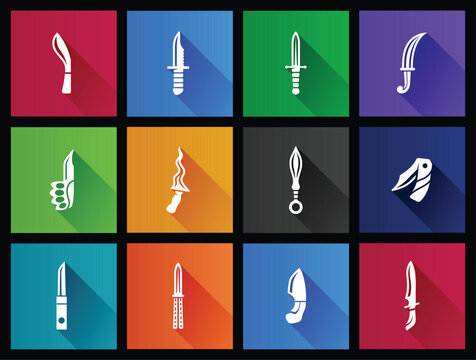 Knife icons in long shadows color style