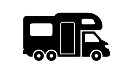 Fototapeta premium Vector illustration of black silhouette icon of a motorhome or recreational vehicle on a transparent background