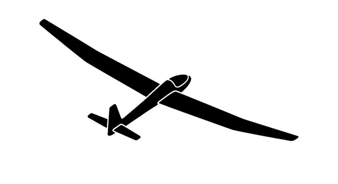 Vector illustration of silhouette of a glider aircraft flying in the sky on a transparent background
