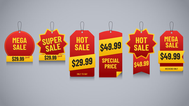 red sale tag collection with label discount for retail template