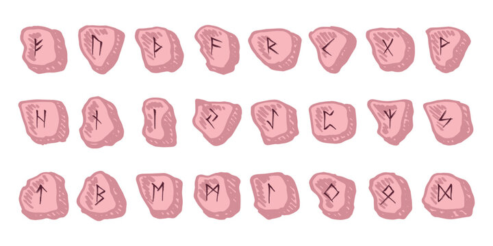 Set of hand drawn viking runes Rune stones with ancient norse alphabet characters engraved on them Scandinavian futhark germanic celtic Single element for design, print, web, decor