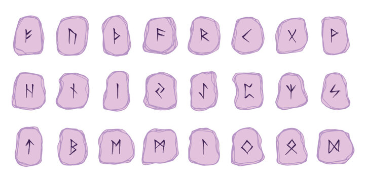 Set of hand drawn viking runes Rune stones with ancient norse alphabet characters engraved on them Scandinavian futhark germanic celtic Single element for design, print, web, decor
