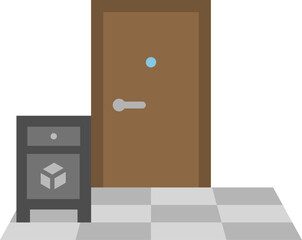 玄関先においた、宅配ボックスのアイコンのイラスト © R-DESIGN