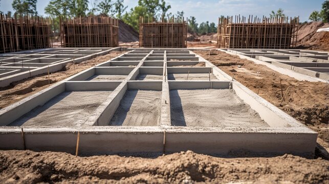住宅の基礎工事、土地に設置された型枠