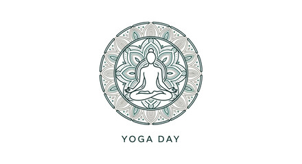 Obraz premium Yoga Pose Silhouette Inside Intricate Mandala Circle, Yoga Day Concept
