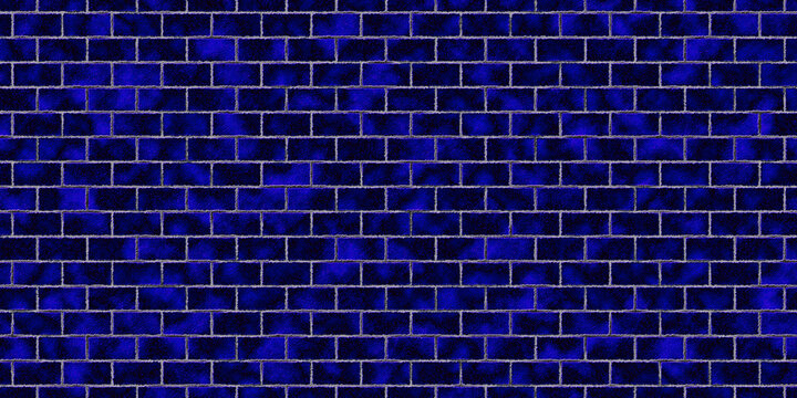 Blue brick wall texture background seamless pattern of cobalt blue bricks with dark mortar