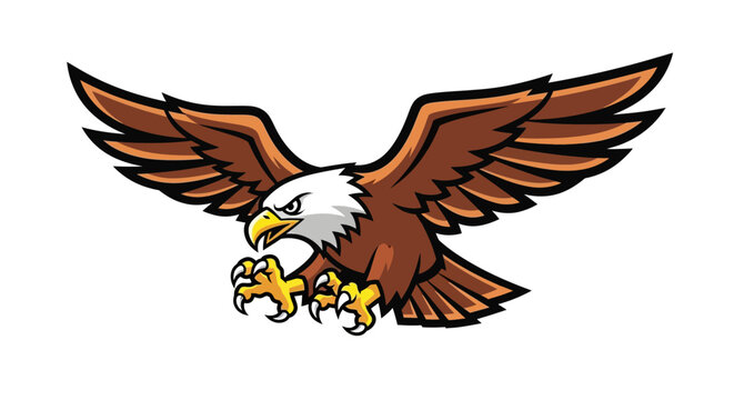 Angry bald eagle mascot logo attacking on white background