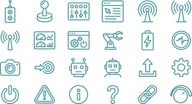 Collection of modern technology and interface icons for digital design applications and web development