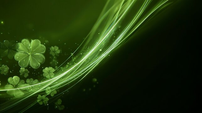 Lucky Charms Abstract: A mesmerizing abstract composition featuring four-leaf clovers, intertwined with luminous green lines, creates a vibrant and enchanting design, symbolizing luck and prosperity.