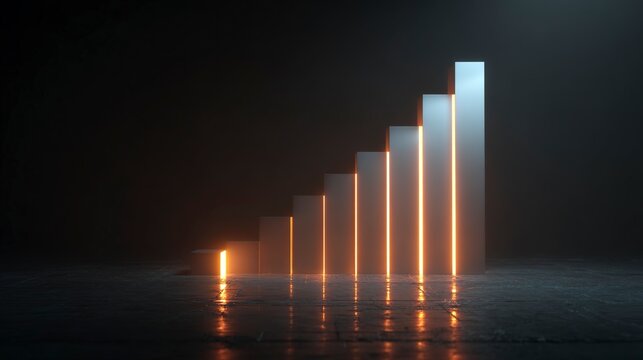 Ascending Bar Graph: An illuminated bar graph ascends gracefully, with each step representing progress and growth, casting an alluring glow in the surrounding space.