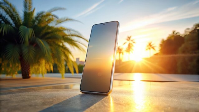 A photo of a sleek, modern smartphone with its screen illuminated, showcasing the latest features and applications on a clean, white background