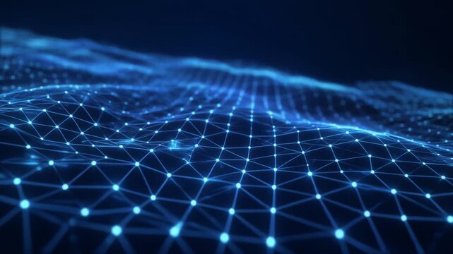 Digital network connections visualized in a futuristic blue landscape