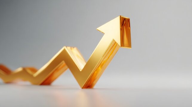 Golden Arrow of Progress: A striking golden arrow, a symbol of growth and forward momentum, boldly points upwards against a sleek backdrop, illustrating the essence of ambition and prosperity.
