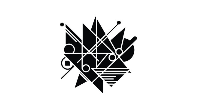 Abstract geometric composition vector, black and white minimalist art, sharp angular shapes and linear elements, modern constructivist graphic design