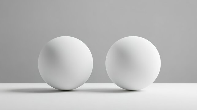 Spherical Harmony: Two pristine spheres rest on a surface, their soft forms and subtle shadows creating a sense of balance and minimalist beauty.