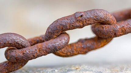 Fototapeta premium A Close-Up Look at a Rusty Chain Link Highlighting the Effects of Time and Weather on Metal Surfaces in an Urban Environment