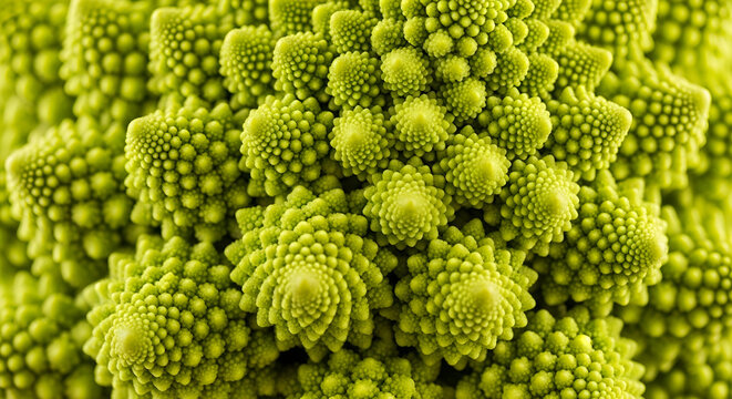 Close up macro of fresh Romanesco coliflor verde fractal pattern