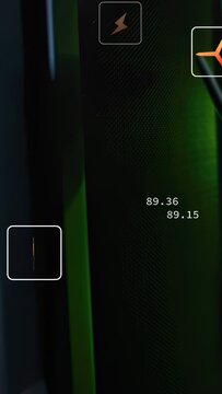 Vertical video: Panel showing plug pulsing, causing status icons and numbers updating for tech