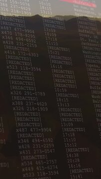 Vertical video: Screen waking frame3 showing redacted columns, red bar picking row, ridge forming