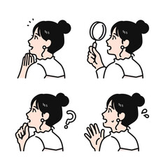 Naklejka premium まとめ髪の若い女性の後ろ姿のシンプルなベクターイラストセット素材