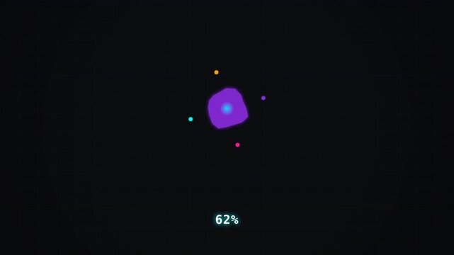 A vibrant, abstract digital shape with colorful dots, indicating a loading or progress percentage