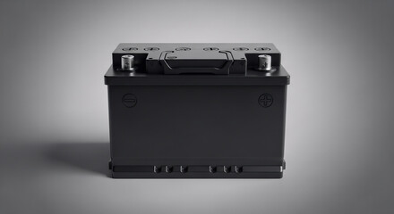 Fototapeta premium A standard 12 volt battery for automotive and industrial power supply systems rendered in a studio setting against a clean professional gray background