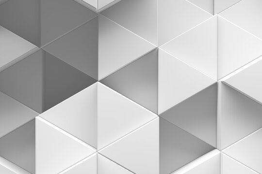 White geometric hexagonal tessellated surface pattern with triangular panels for modern background and wallpaper design.3d render