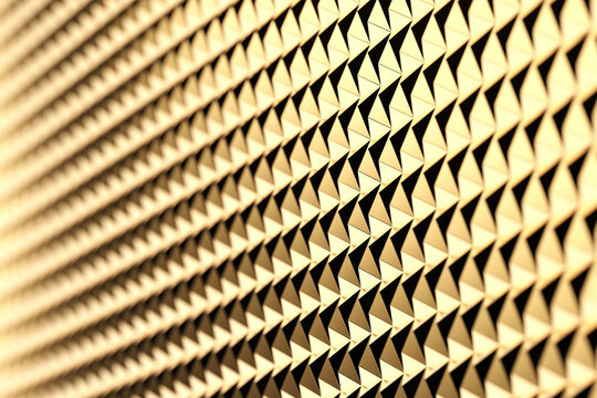Golden geometric pyramid pattern background with metallic repeating texture for luxury wall and surface design.3d render