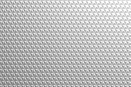 Seamless silver geometric embossed tile pattern with raised triangular relief for wall texture and interior design .3d render