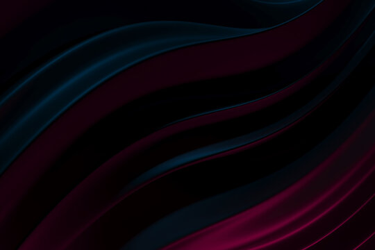 Dark flowing abstract silk waves with teal and magenta gradient for background and wallpaper design.3d render