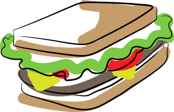 Hand Drawn Square Bread Sandwich Illustration with Artistic Messy Color