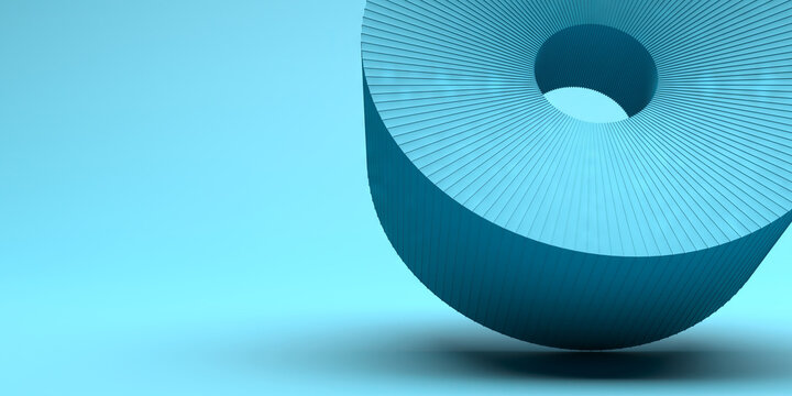 Blue ridged torus floating on a minimal cyan background for modern product background and banner design .3d render