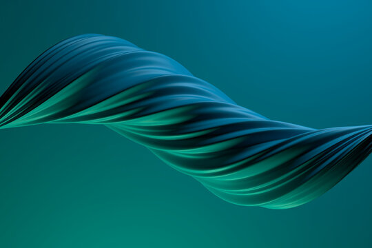 Abstract twisted teal ribbon wave on gradient background for modern technology wallpaper and graphic design .3d render