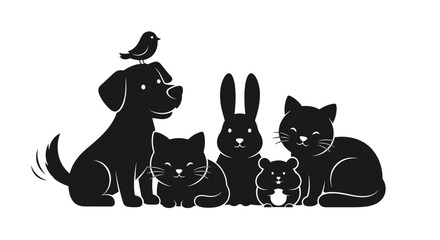 Fototapeta premium Black dog cat bird rabbit animal.