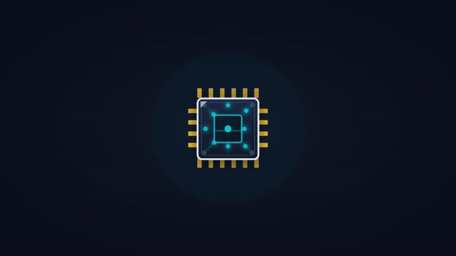 A glowing, abstract computer chip on a dark background, symbolizing technology and innovation
