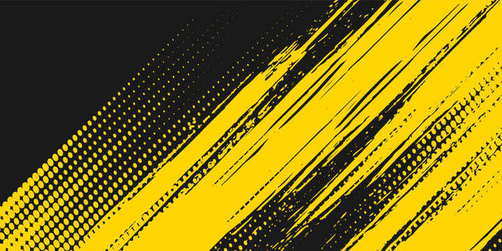 Abstract geometric yellow thunder flash frame grunge texture in dark black background. Vector illustration
