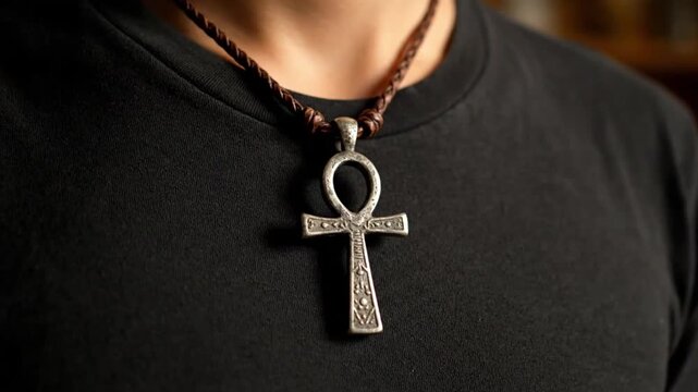 Close up of Ancient Egyptian Ankh Symbol Pendant Necklace