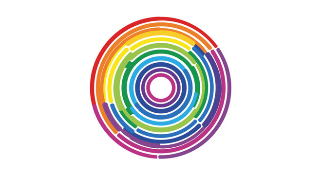 Concentric circles with rainbow colors and segmented arcs, creating a vibrant and abstract circular pattern.
