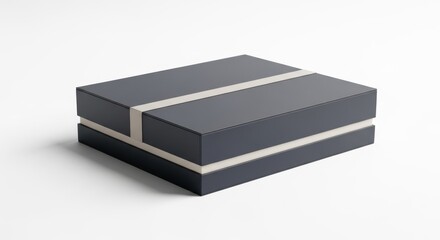 Naklejka premium Elegant dark grey matte gift box with ivory accent stripe for luxury product display and branding design.