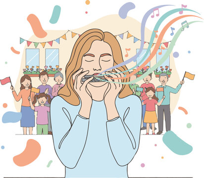 harmonica classic music instrument performer hand drawn vector illustration clipart