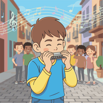 harmonica classic music instrument performer hand drawn vector illustration clipart