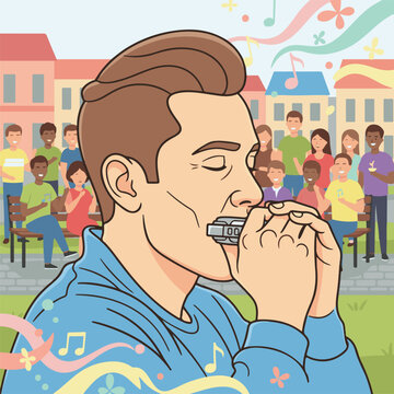 harmonica classic music instrument performer hand drawn vector illustration clipart