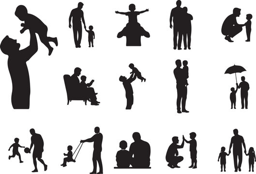 Father and son silhouettes various family scenes
