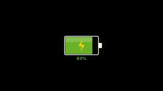 A digital battery icon displaying charge with a lightning bolt symbol on a black background