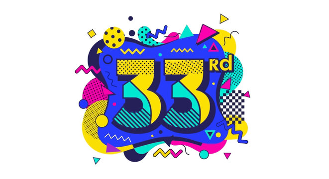 Vibrant colorful 33rd anniversary celebration graphic.