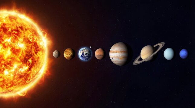Solar system planets alignment with sun astronomy space science educational concept