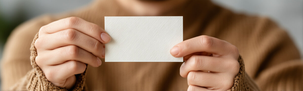 Blank Canvas: A close-up shot of hands delicately holding a blank card, offering a world of possibilities for design, message, or concept