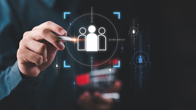 marketer analyzes customer targeting strategy using data-driven segmentation, audience profiling, consumer insights, digital analytics, behavior tracking, precision marketing to optimize engagement