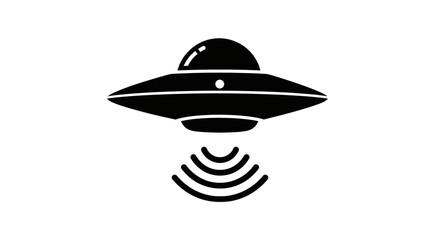 A black and white illustration of a flying saucer with a dome on top and wavy lines underneath © Mezzy